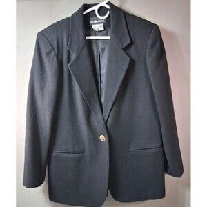 Sag Harbor Wool Blazer Sz 10 Black Crest Button VTG 90s Y2K Preppy Dark Academia
